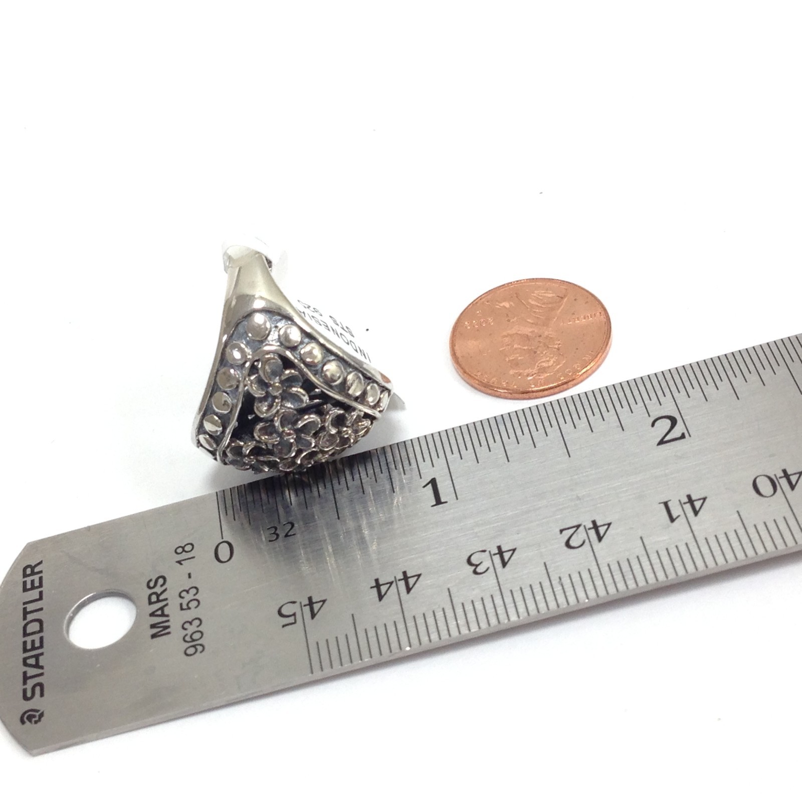 Unsigned 925 Sterling Silver Handmade Floral Dome… - image 5