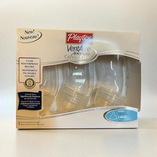 New 3 Playtex Venture Advanced Crystal Clear 9oz Wide Bottles Damaged Box