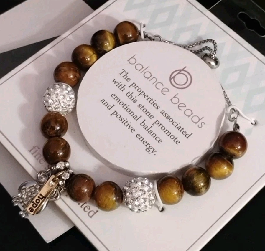 Balance Beads TIGER'S EYE Stone Silver Plated "Hope" Owl Adjustable Bracelet! - Image 2 of 4