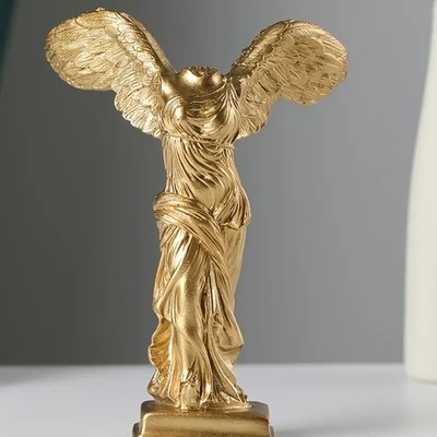 Greek/Roman Victory Goddess Statue   Golden Figurine with Laurel Wreath & Wings