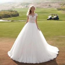 Customized Ball Gown Wedding Dresses Court Train Tulle Lace Bridal Gowns Formal