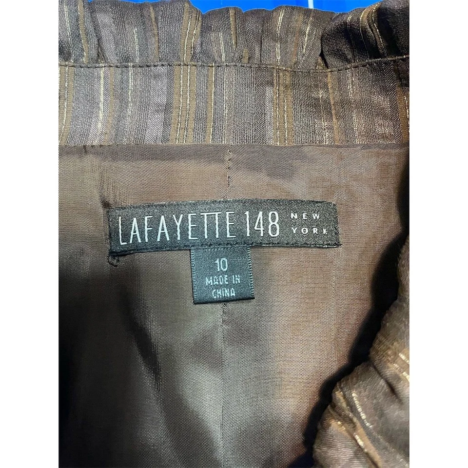 Lafayette 148 NY Women's Striped Blazer Jacket Brown Size 10 M - Image 2 of 4