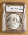 1986 American Eagle Silver Dollar ICG MS70