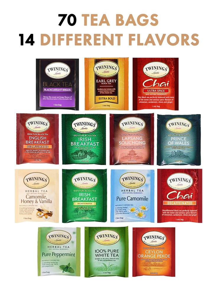 Twinings Tea Bags Sampler Assortment in Bamboo Gift Box (70 Count) 14