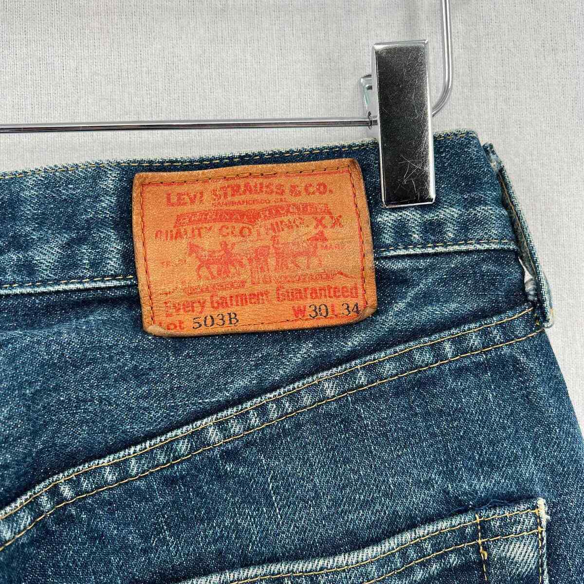 LEVIS 503B Big E Selvage Vintage 90s Jeans 30 x 34 Dark Blue Wash