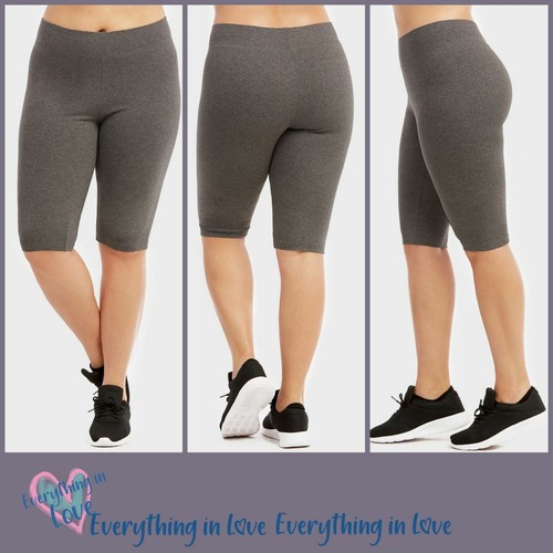 Women Soft Stretch Cotton Spandex High Waist Knee High Yoga Fitness Biker Shorts - Picture 20 of 39