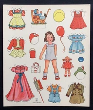 Old German Paper Doll, West Berlin, Uncut Card Stock, Little Girl, 1940's, VTG
