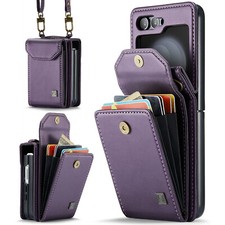 For Samsung Galaxy Z Flip 7 6 5 RFID Blocking PU Leather Crossbody Wallet Case