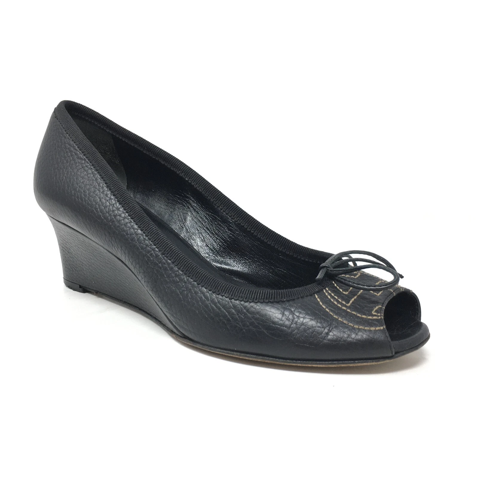 Chaussures à talons escarpins femme Gucci GG pointure 6,5 US 36,5 EU cuir noir à enfiler