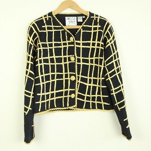 Vintage-90s-Michael-Simon-Black-Embroidered-Sweater-Gold-Grid-Plaid-M