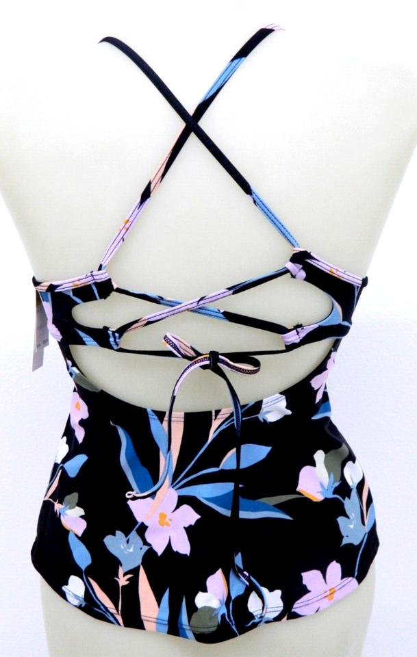 Hula Honey Junior Black Floral Pushup XBack Tankini Swimsuit TOP NWT