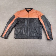 USA Bikers Dream Apparel Leather Jacket Mens Large 44 Black Orange Zip Pockets