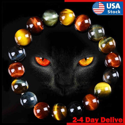 Natural Tiger Eye Bracelet Handmade Stone Tiger Eye Beads Bracelet for Men Women - Picture 2 of 37