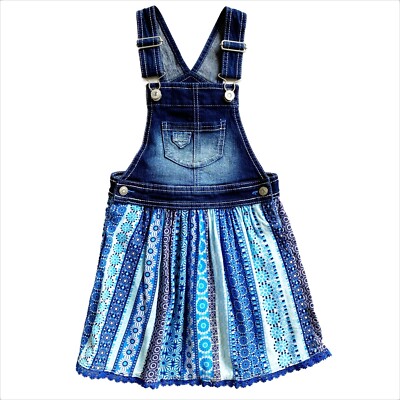 Jordache Girls Denim Dress Blue Jean Jumper Skirtall Overalls Floral Blue  XS 4-5