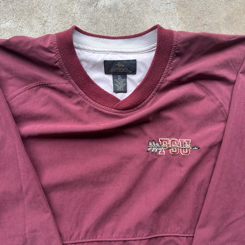 VINTAGE Jacket Men XL FSU Golf Windbreaker Pullover V Neck 90s Burgundy Nylon - Picture 2 of 6