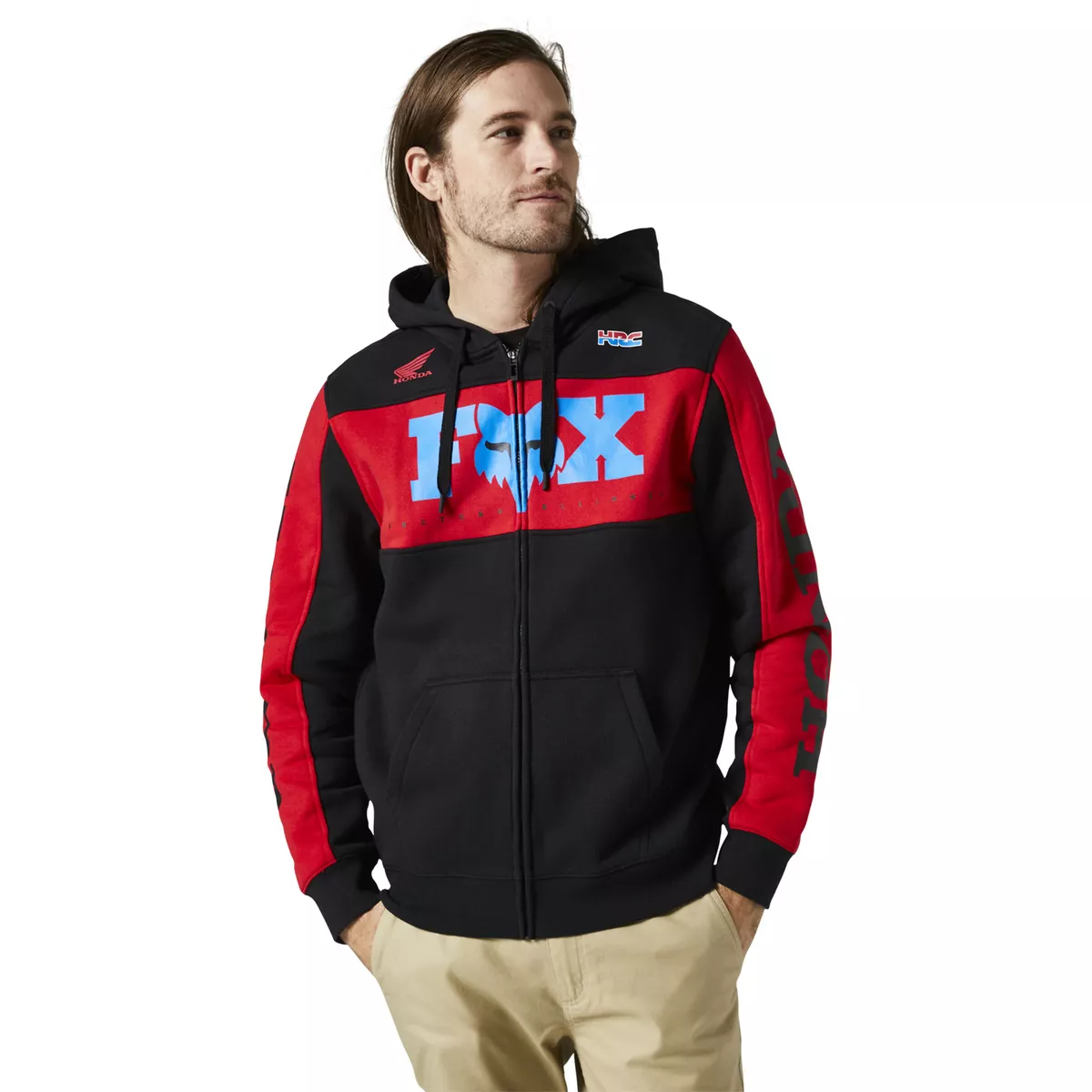 Fox Racing Mens Black/Red Honda Zip Up Fleece Hoodie Hoody Sweatshirt Fleece