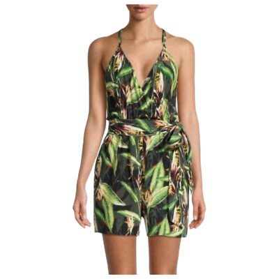BCBGMAXAZRIA Romper Black Birds of Paradise Tropical Women's