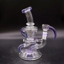 7" Handy Purple Water Recycle Handmade Glass Bong Hookahs Bubbler rigs W/Bowl