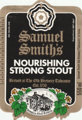 BEER BOTTLE LABEL - SAMUEL SMITHS BREWERY - NOURISHING STRONG STOUT