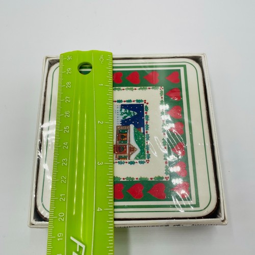 Vintage English Life Christmas Hearts Six Coaster Set Cork Back Made in England - Picture 8 of 9