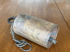 Metal Cow Bell Primitive Antique Riveted Wrought Iron Twisted Forged Top Ring