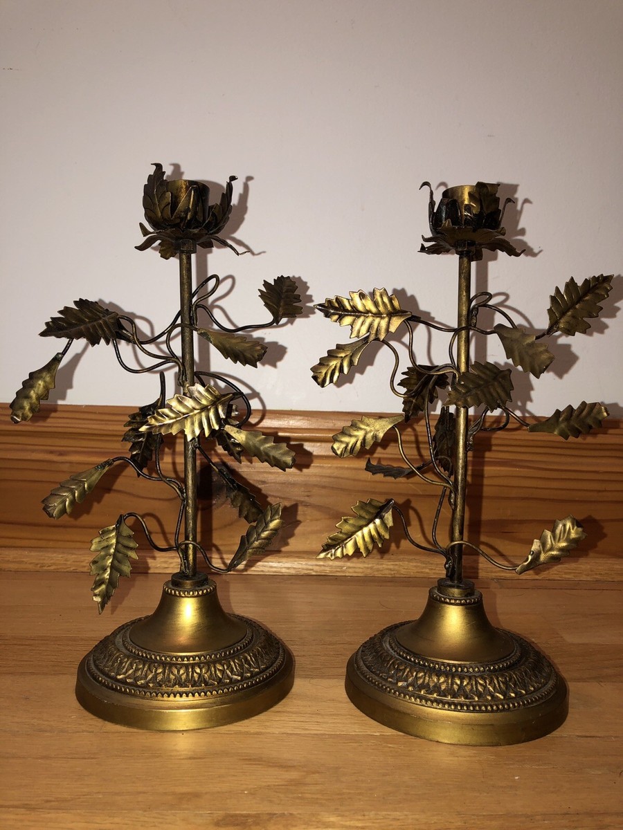 Set Of 2 gold gilt Italian Regency Toleware tole ware candle  display picture 1
