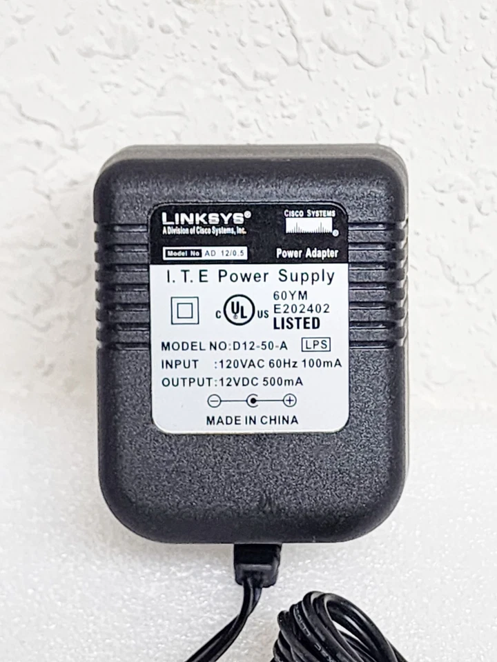 Genuine Linksys Cisco AC/DC Power Supply Adapter D12-50-A  AD 12/0.5 12V 500mA - Image 2 of 4