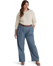 Ralph Lauren Women's Pants Pleated Chambray Wide Leg Blue Wash Plus Size 18W NEW