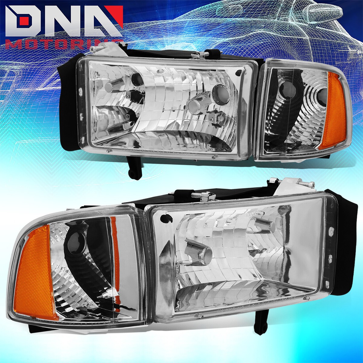 Black Housing Halogen Headlights Compatible with Dodge Ram 1500 2500