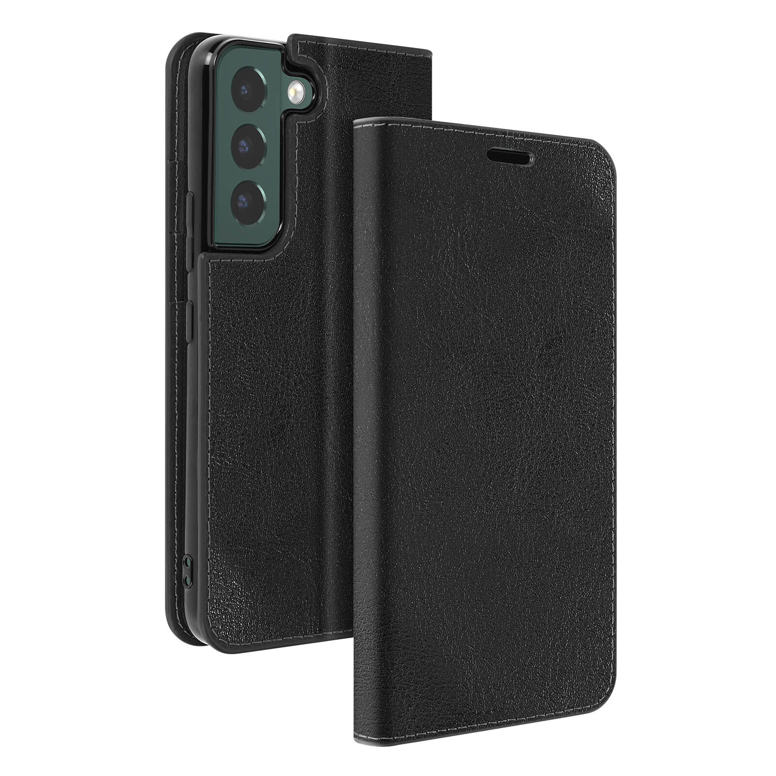 Galaxy S22 Plus Folio Case with Genuine Leather Card & Video Holder in Black
