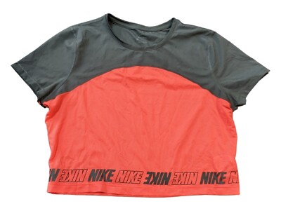 Nike T Shirt Womens XL Coral Black Crop Top Active Short Sleeve