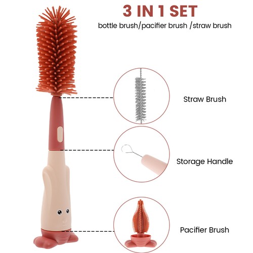 3Pcs Baby Bottle Brush Set Lone Handle Silicone Bottle and Teat Cleaning qrNvB - Picture 3 of 14