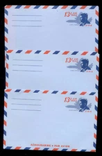 KENNEDY 3 Aerograms Jet Plane #UC39 1967 U.S. 13-Cent Stamps CV $9.75 Mint