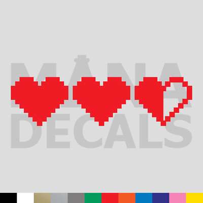 8 bit Hearts Vinyl Die Cut Decal Sticker - Video Game The Legend of Zelda LOZ