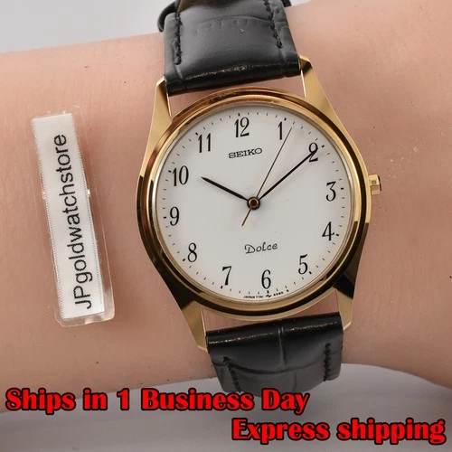 New Battery SEIKO Dolce 7741-S02A vintage watch Gold White Dial Mens Japan 38mm