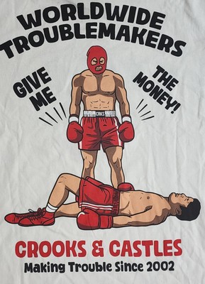 Crooks & Castles T-Shirt Sz Large Worldwide Troublemakers Boxing