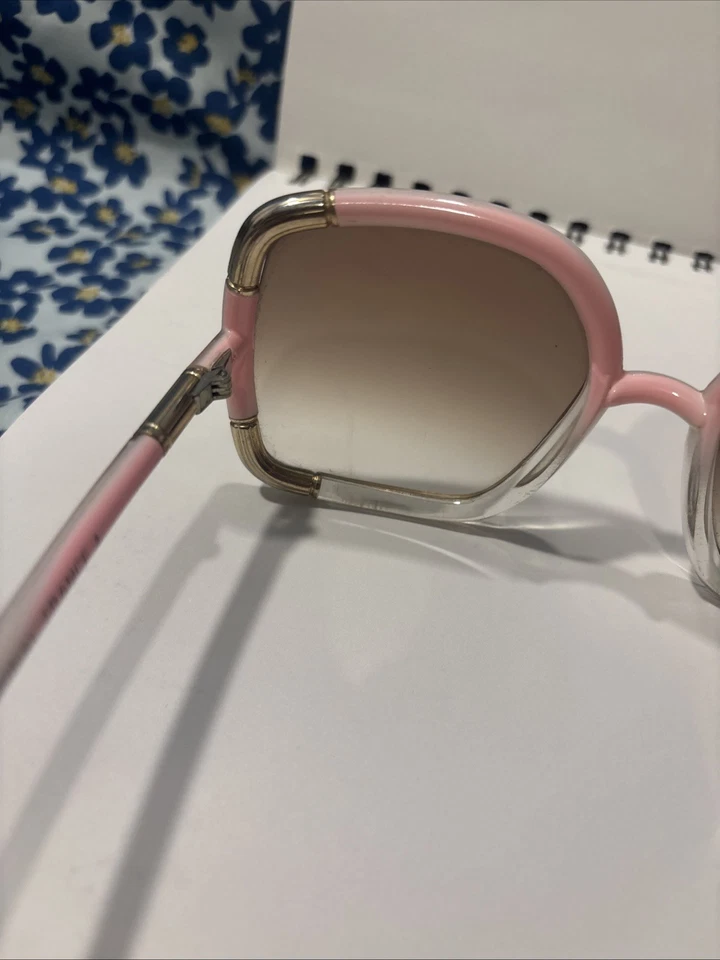Ted Lapidus Fantastic Oversized Sunglasses Pink with Gold Corners Trim VTG - Image 3 of 4