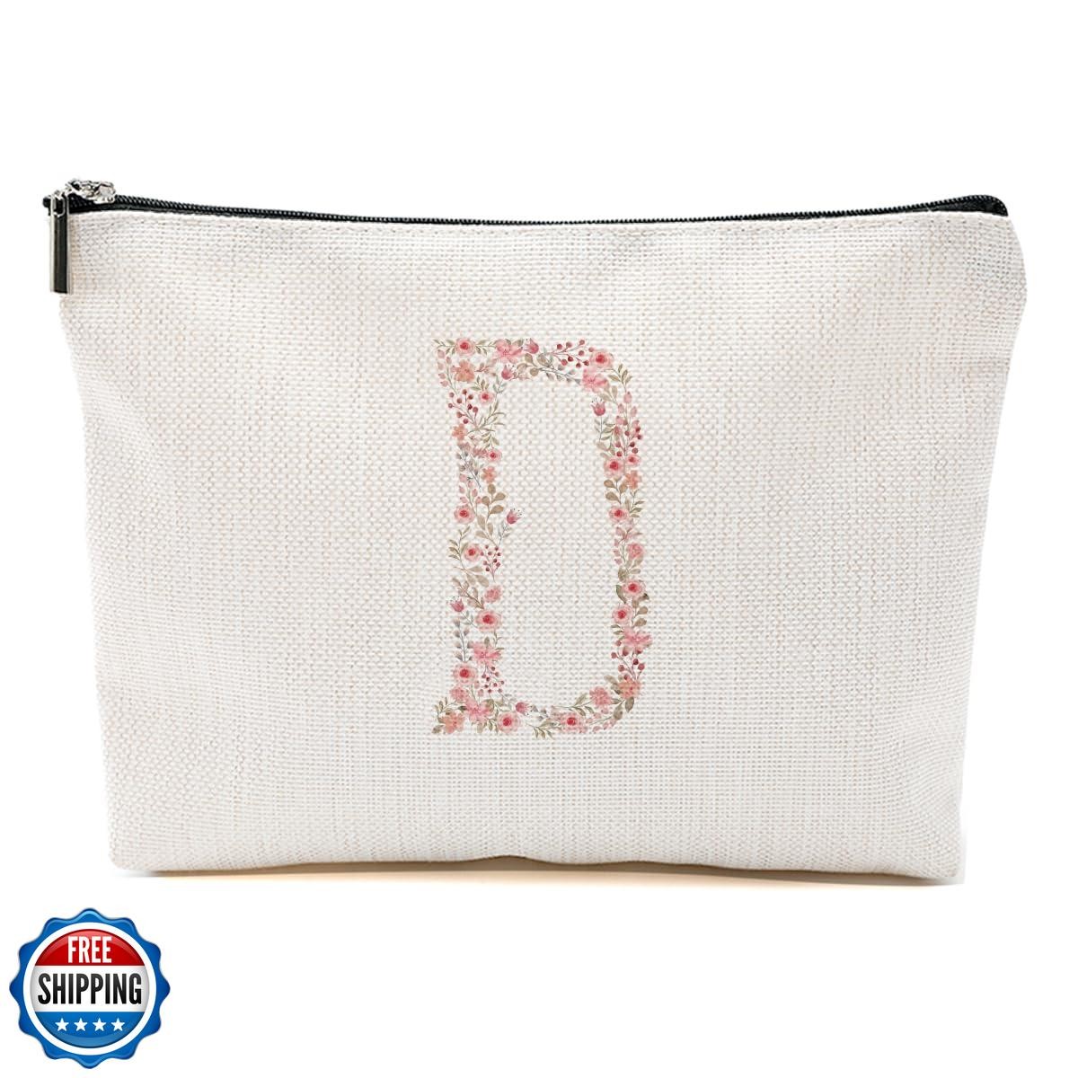 Initial Makeup Bag Floral D Personalized Cosmetic Bag Monogrammed Gifts for W
