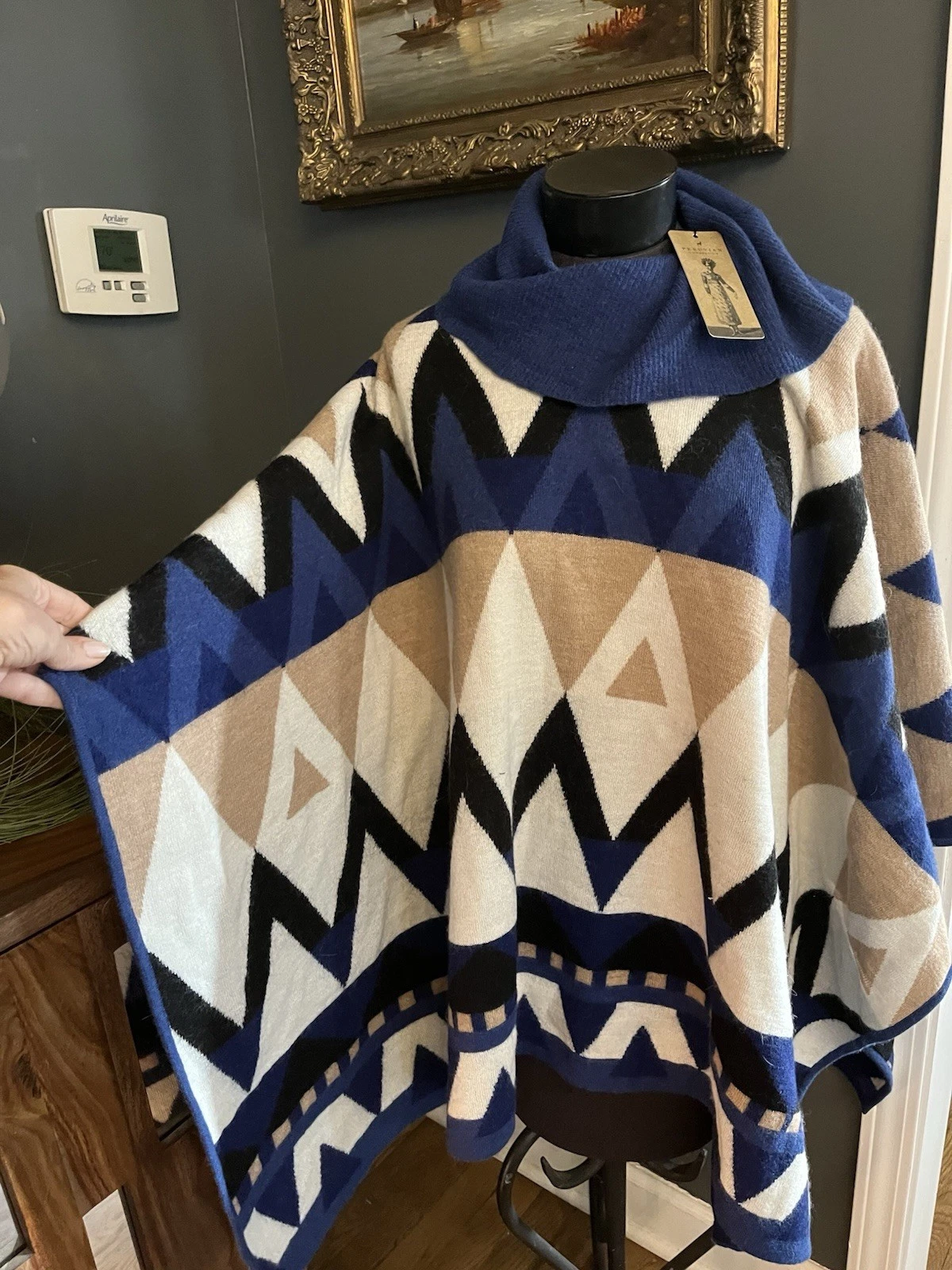 Peruvian Connection Baby Alpaca Wool Roll Neck Baluran Poncho Cape Shawl $369