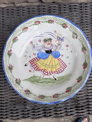 Pamela Silin Palmer Bowl Dancing Sheep 10'' Vintage Little Bo Peep Roses Floral
