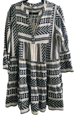 NWT Devotion Twins Anthropologie Dress Small Navy Off White Cotton Boho Festival