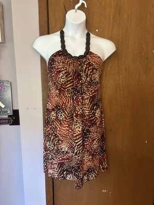Y2K Connected Apparel Red and Brown Dress with Beaded Neckline Size 12