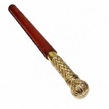 3 Piece Leather Covered Wooden Cane with Ornate Brass Handle