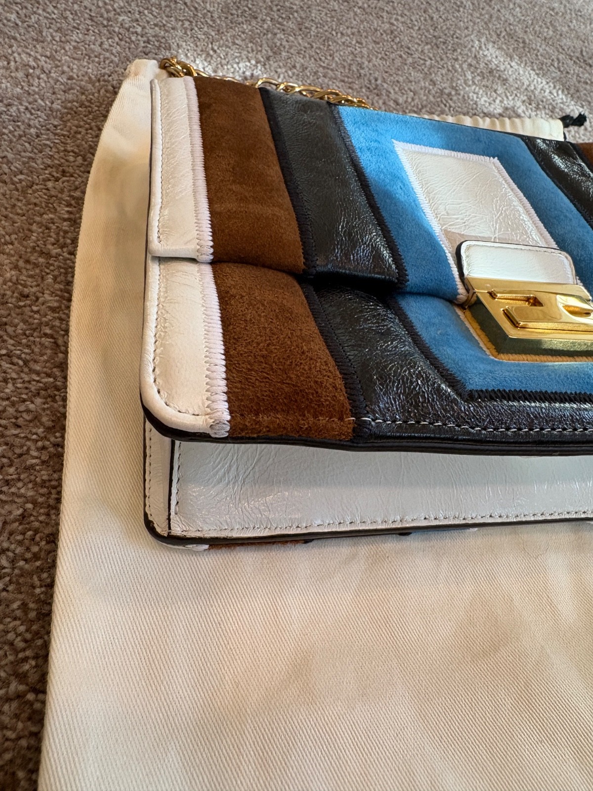 Fendi Kan U Patchwork Suede Leather Shoulder Bag … - image 8