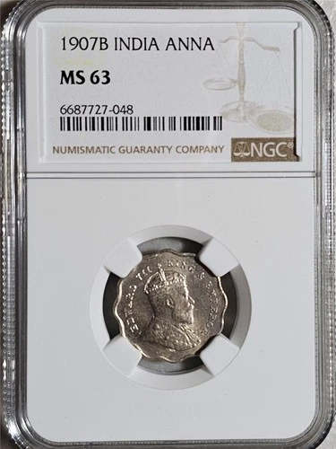 India 1 Anna 1907B NGC MS 63