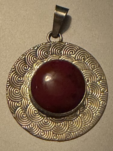 Vintage Sterling Silver AMPARO Red Jasper Pendant 925