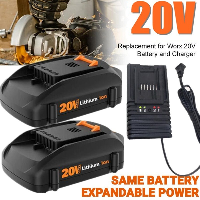 2Pack WA3575 2.0Ah for WORX 20V MAX Battery /Charger for Hed
