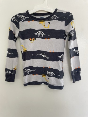 Old Navy Toddler Boy Cute Dinosaur Skeleton Digger Striped Cotton PJ Top Black 5