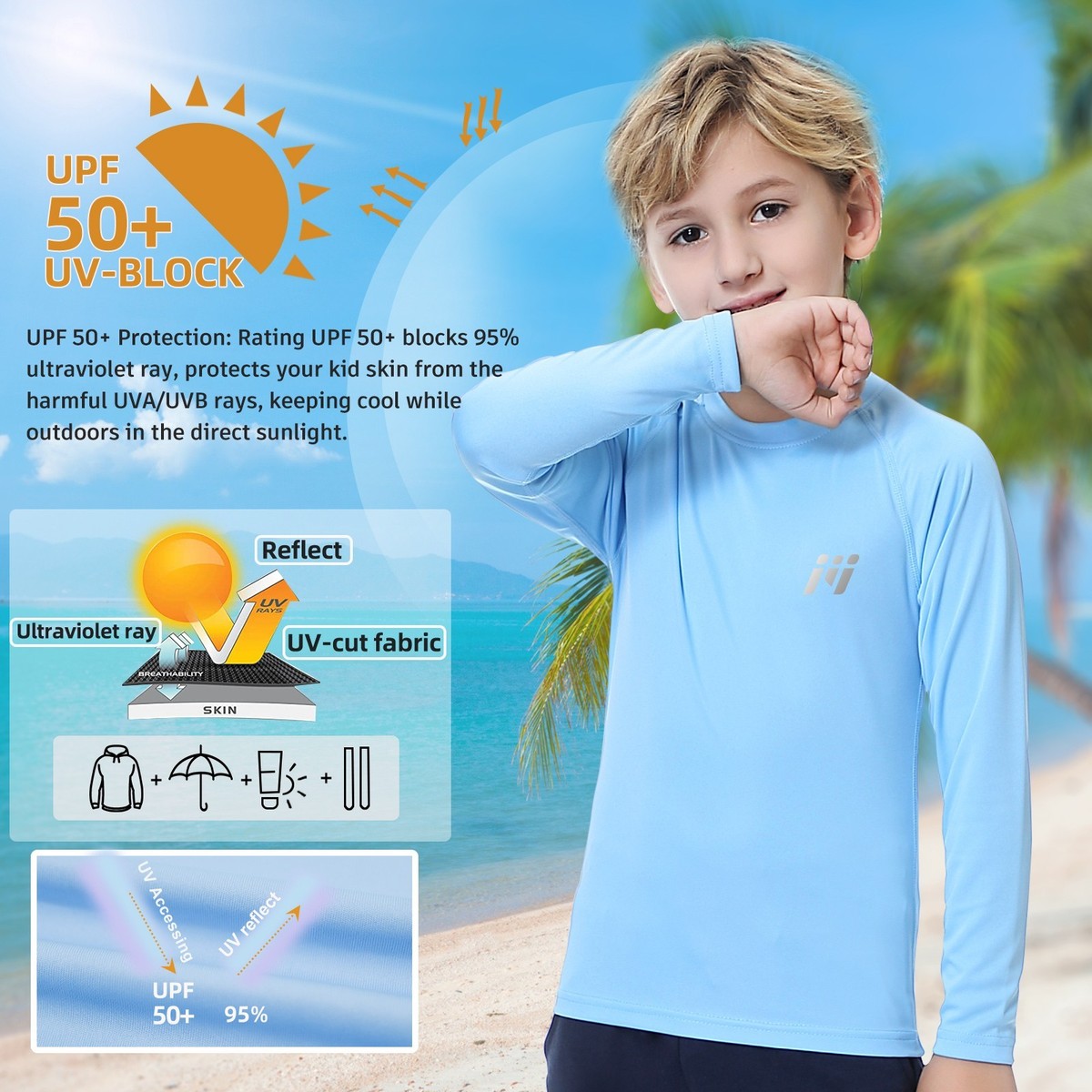 2Packs Boy UPF 50+ Long Sleeve Sun Protection Shirt Rash Guard Swimwear  Outdoor