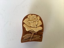 Hand Crafted Wooden Puzzle Box With Rose Design 4  L X 2  H Hidden Compartment